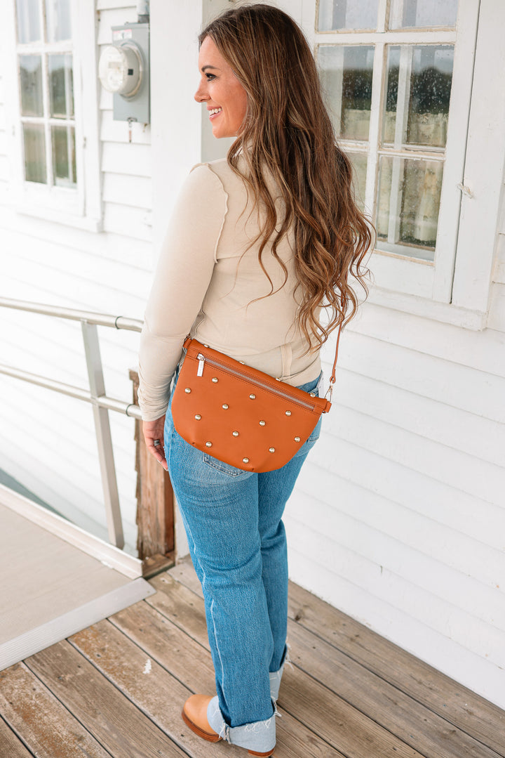 Chic Gold Studded Westlyn Bum Bag - Brown