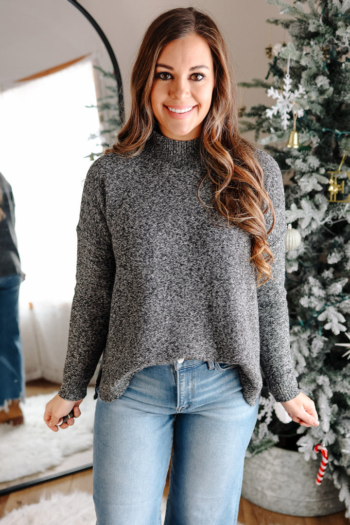 Julie Mockneck Side Slit Sweater - Two Tone