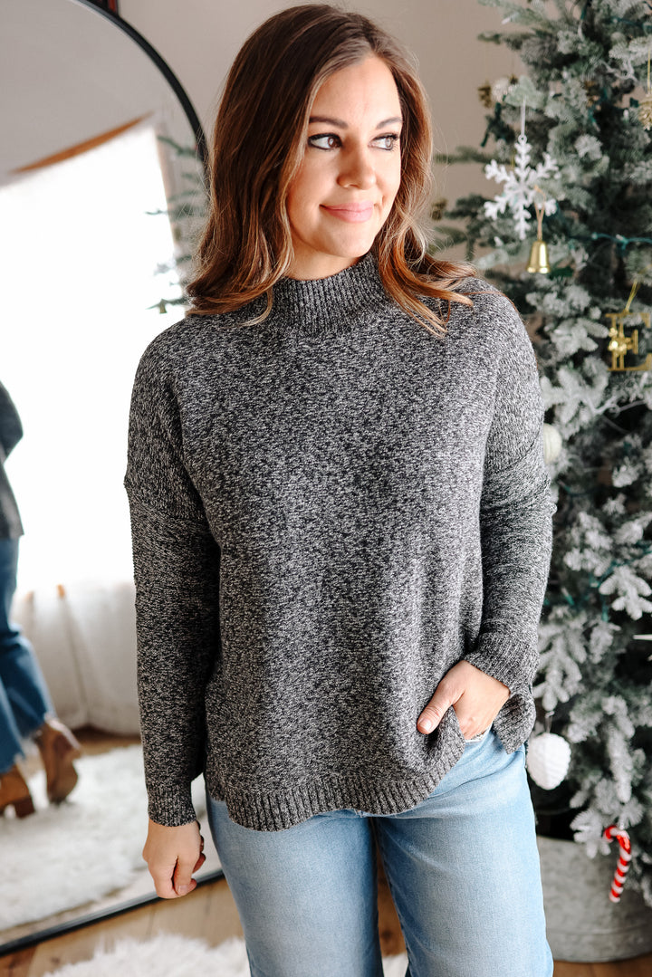 Julie Mockneck Side Slit Sweater - Two Tone