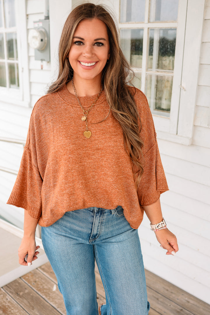 Kate Short Sleeve Sweater - Mocha