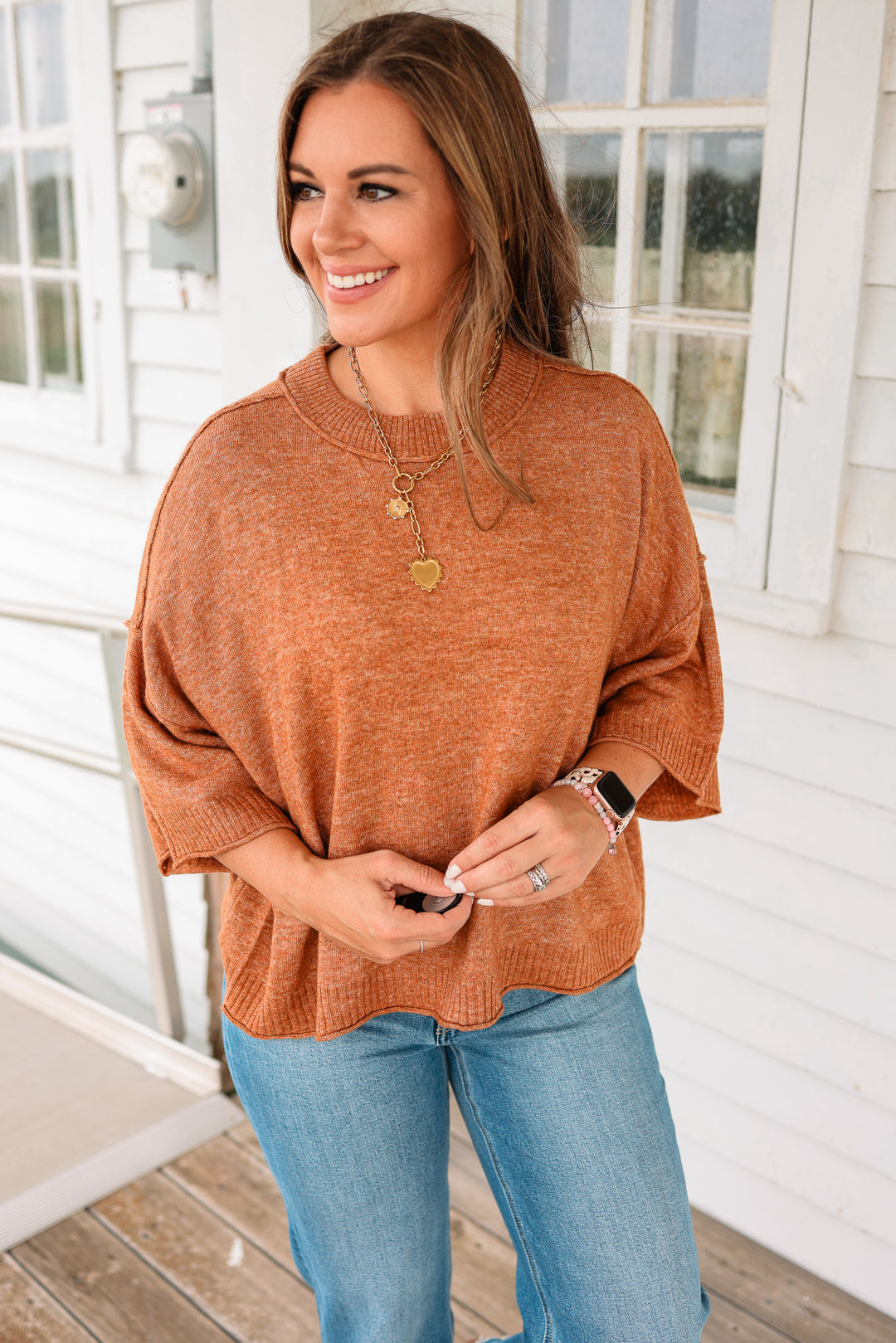 Kate Short Sleeve Sweater - Mocha