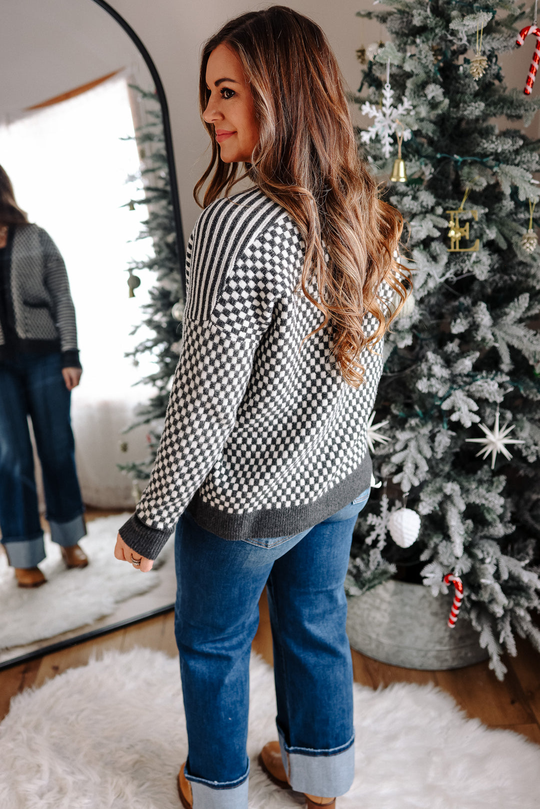 Eden Checkers and Stripes Cardigan - Charcoal