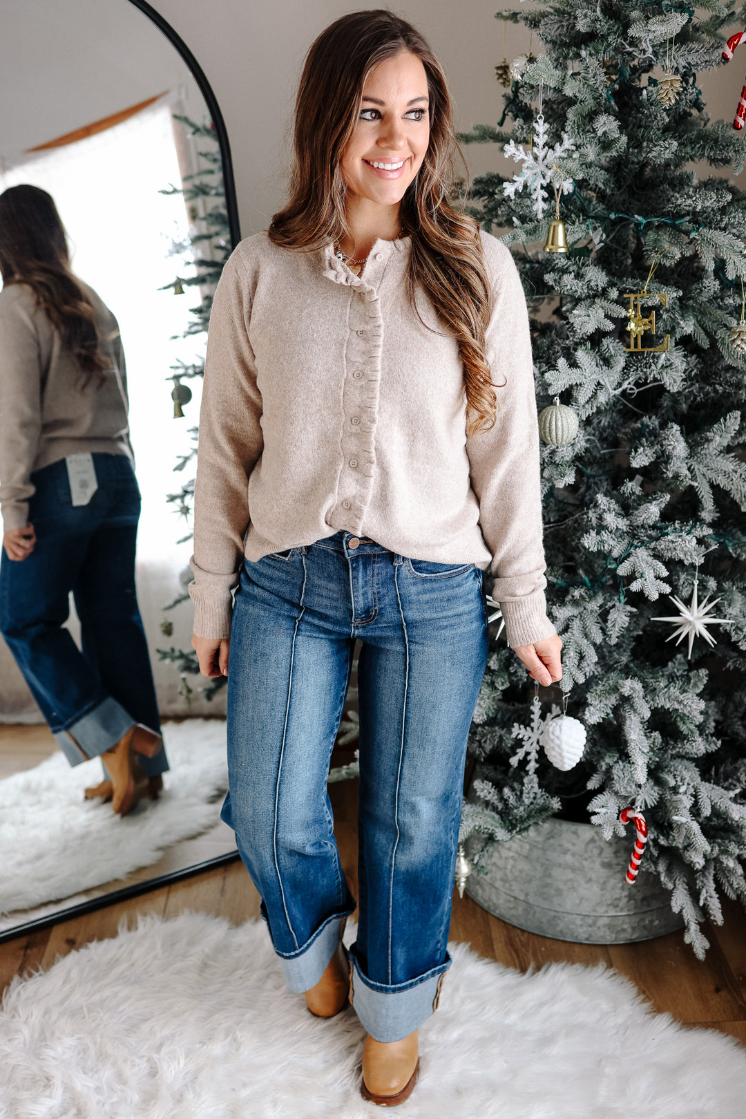 Brielle Ruffled Button Down Cardigan - Oatmeal