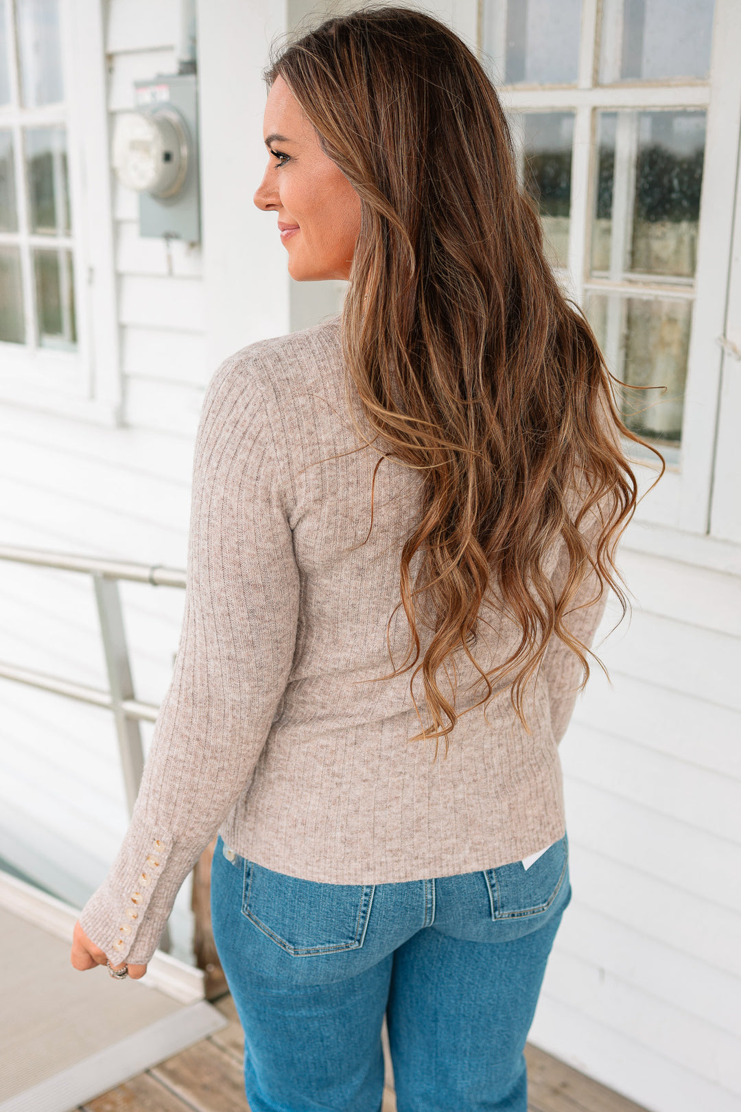 Aaryn Buttoned Cuffs Henley Top - Dusty Cocoa