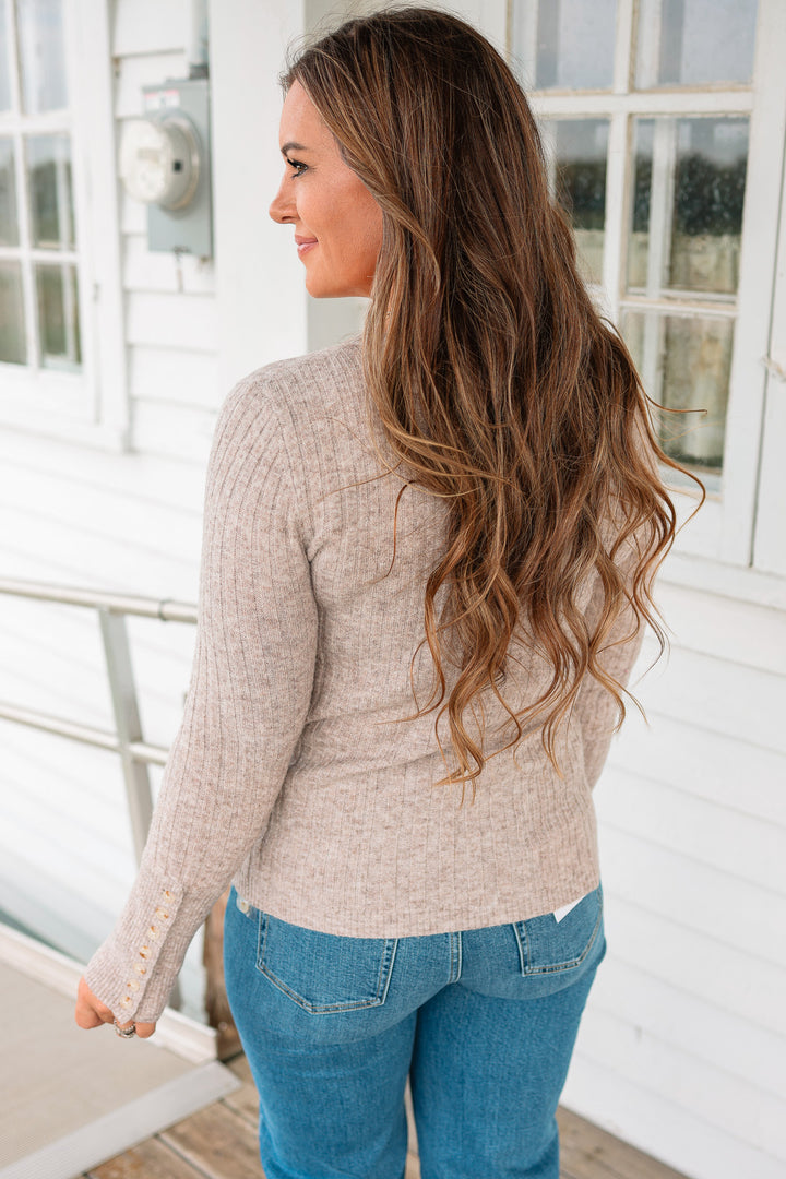 Aaryn Buttoned Cuffs Henley Top - Dusty Cocoa