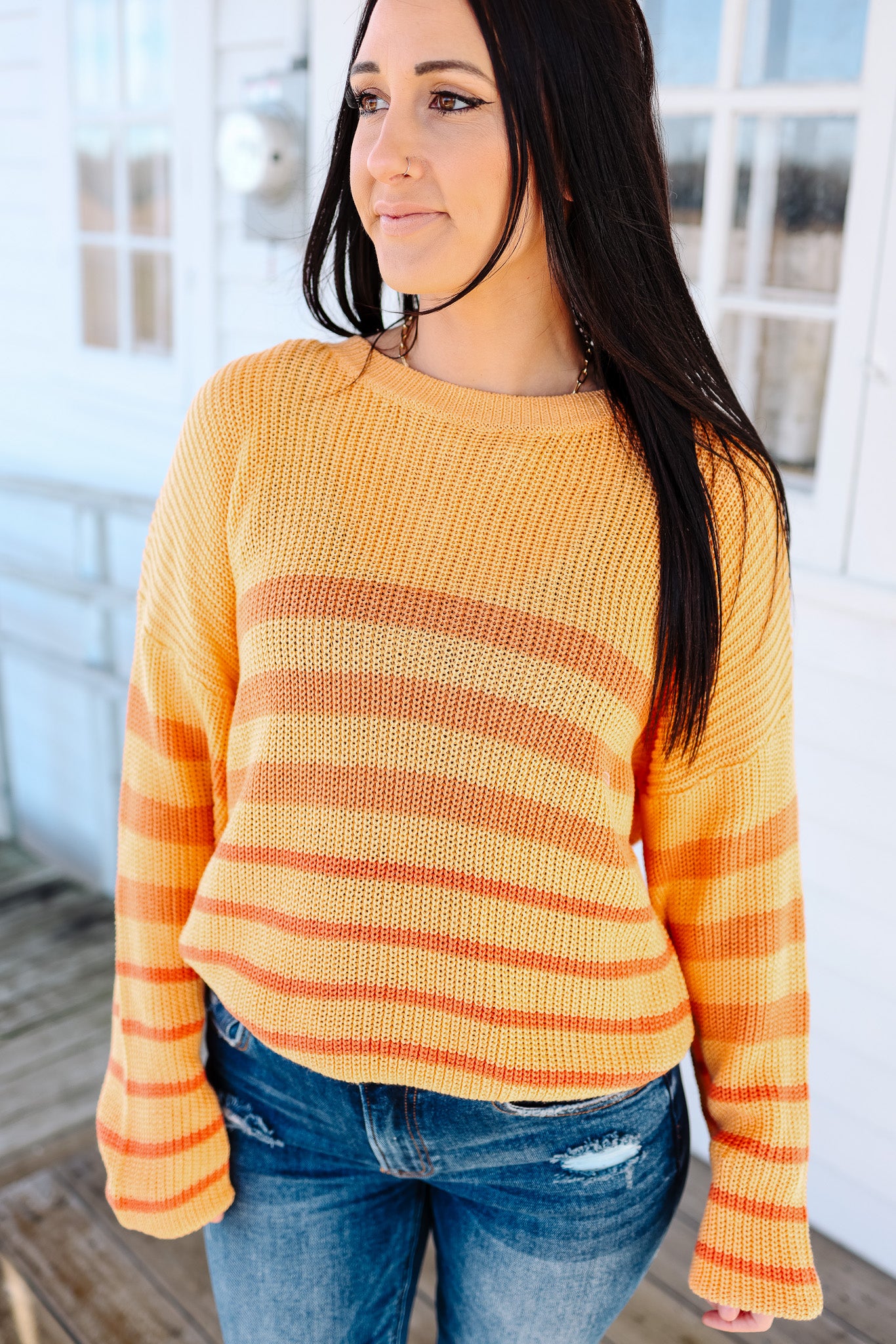 Paisley Striped Sweater - Orange