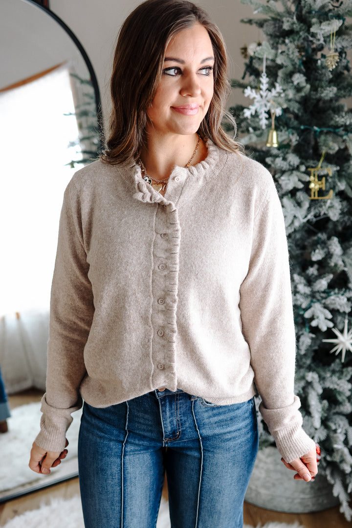 Brielle Ruffled Button Down Cardigan - Oatmeal