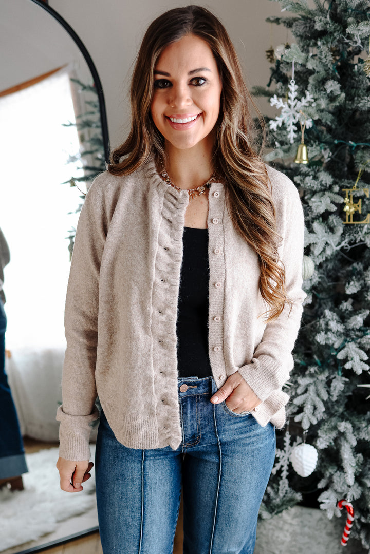 Brielle Ruffled Button Down Cardigan - Oatmeal