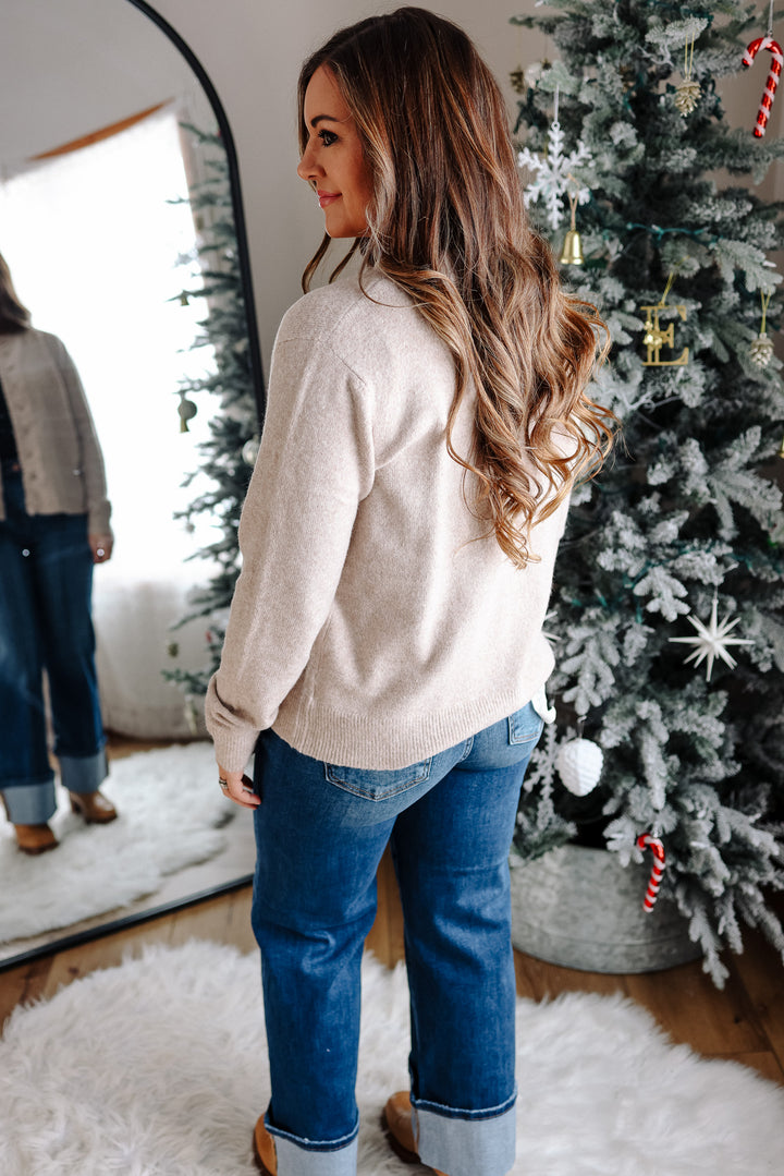 Brielle Ruffled Button Down Cardigan - Oatmeal