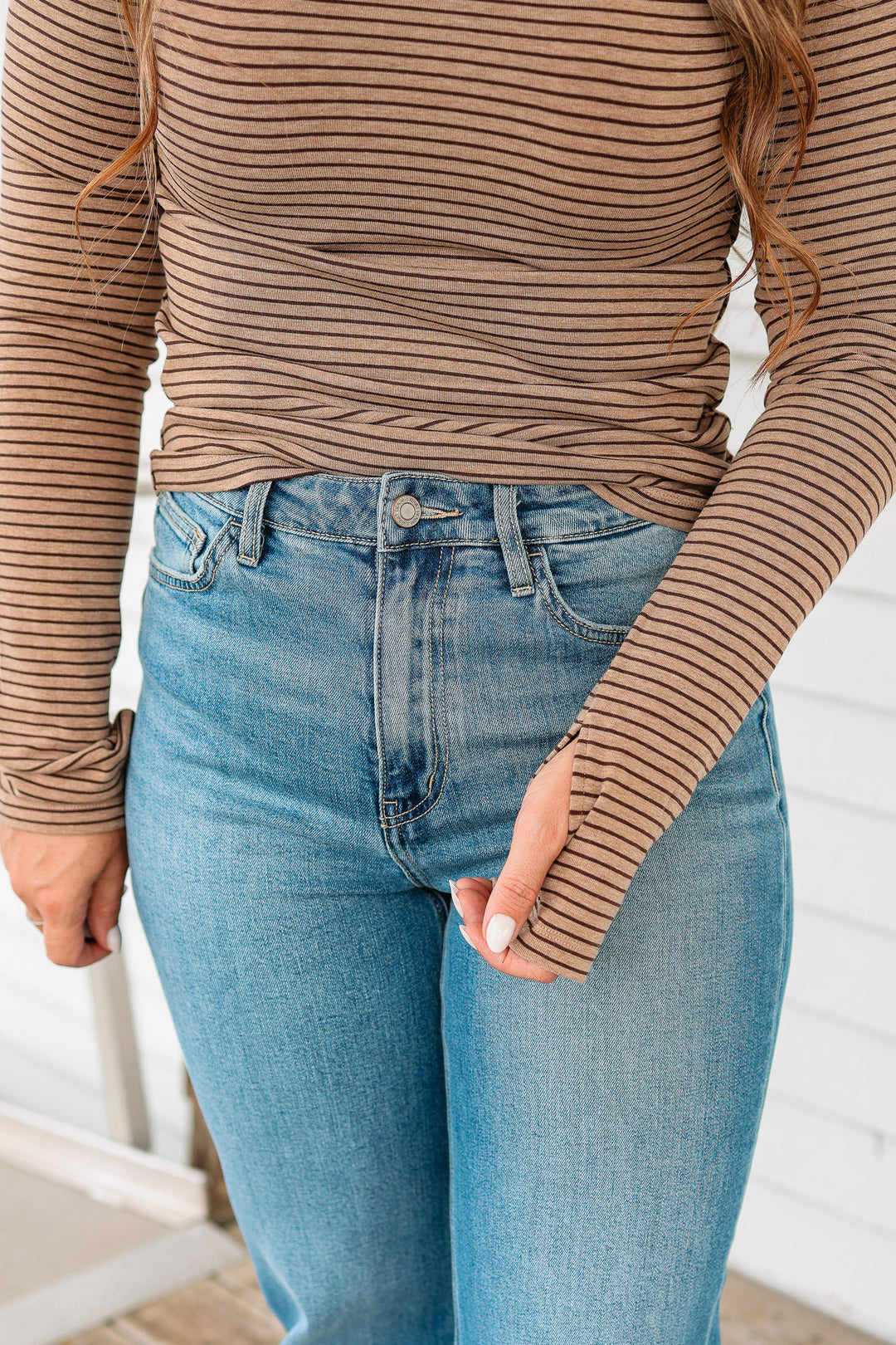 Lacey Stripe Turtleneck - Mocha