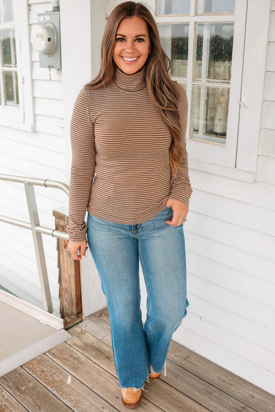 Lacey Stripe Turtleneck - Mocha