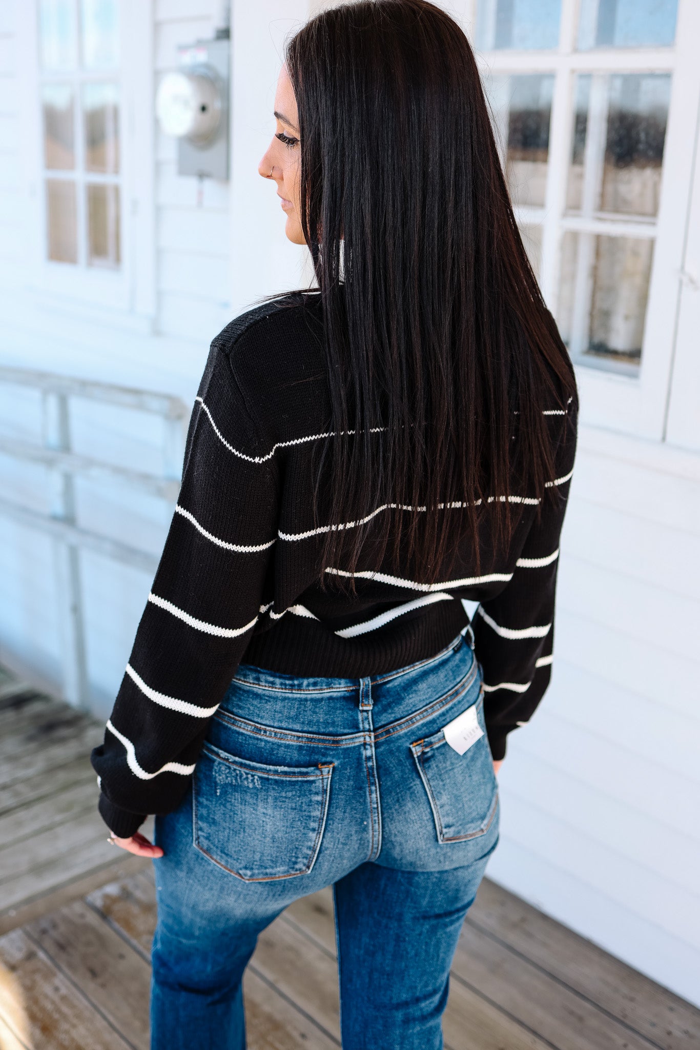 Callie Striped Sweater - Black/White