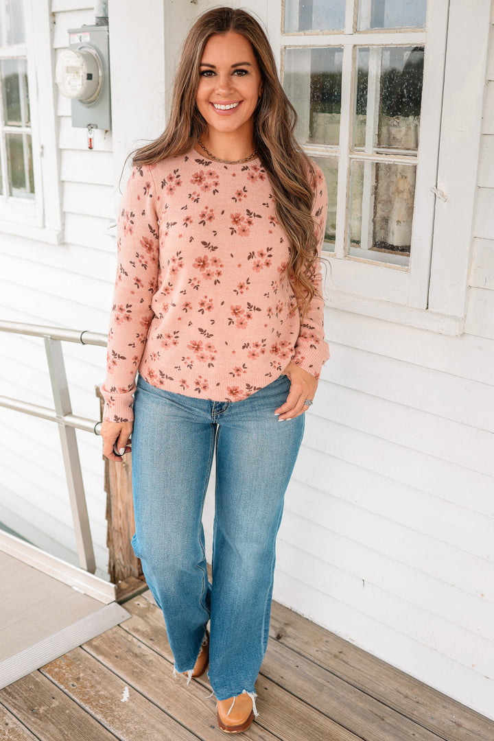 Mila Flower Printed Sweater - Blush