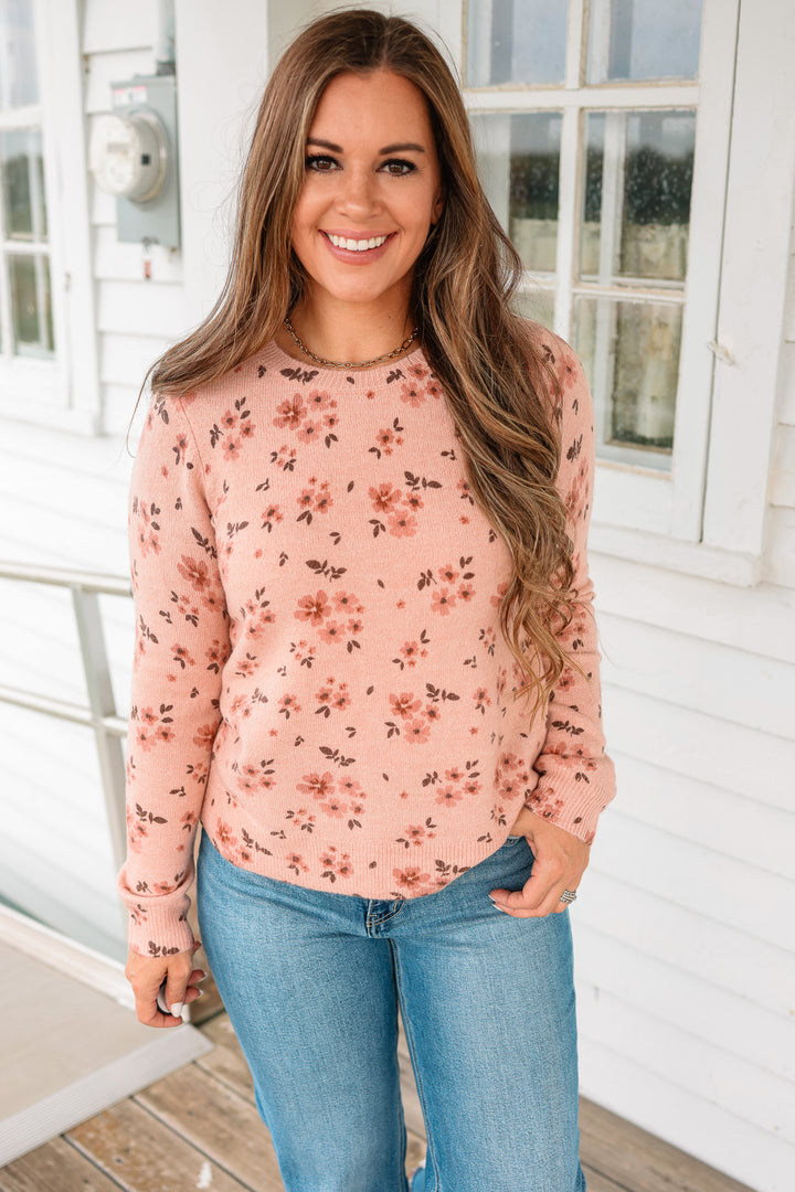 Mila Flower Printed Sweater - Blush