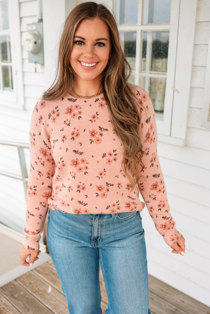 Mila Flower Printed Sweater - Blush