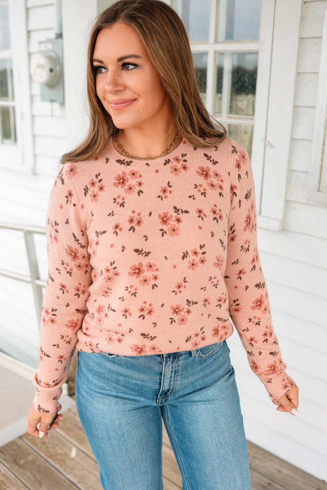 Mila Flower Printed Sweater - Blush