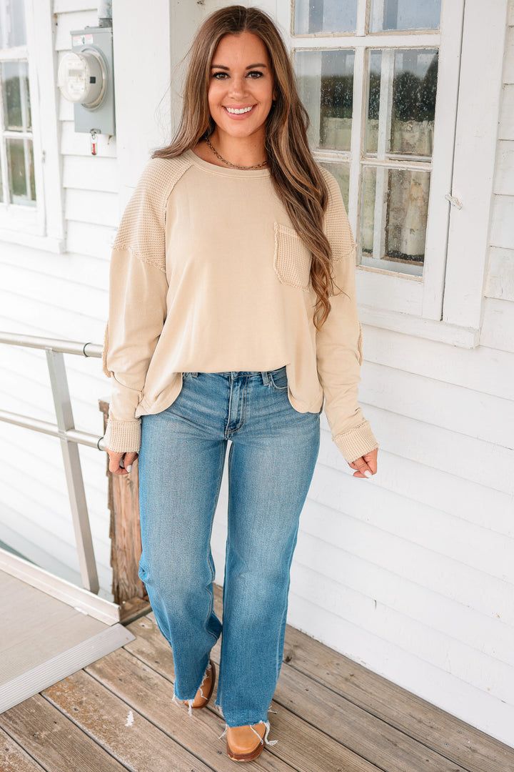 Jaida Mineral Washed Waffle Mixed Top - Sand