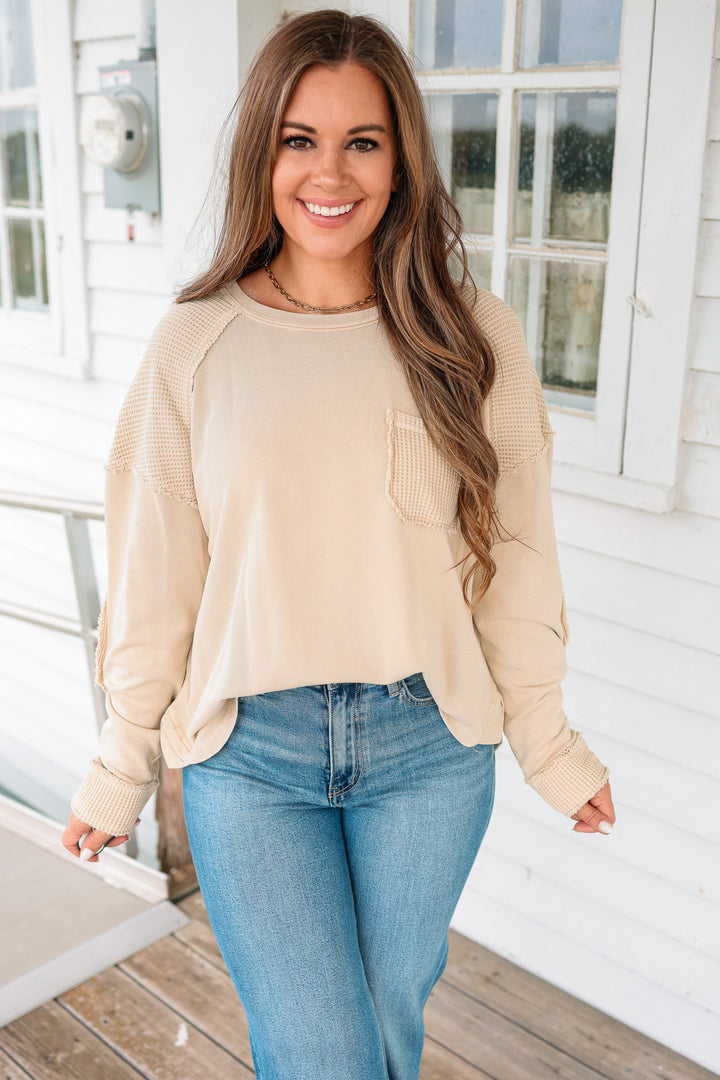 Jaida Mineral Washed Waffle Mixed Top - Sand