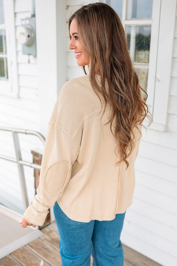 Jaida Mineral Washed Waffle Mixed Top - Sand