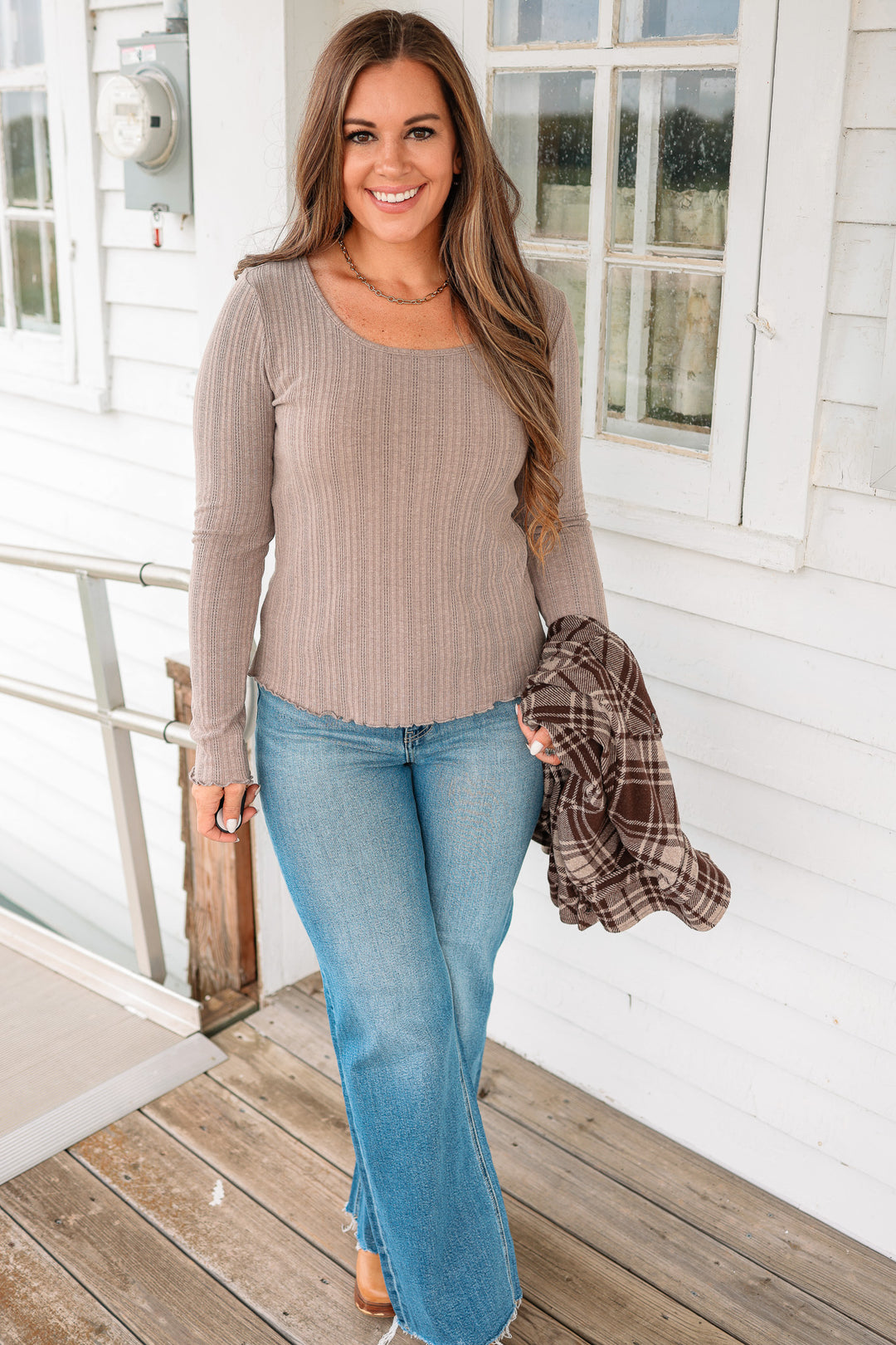 Junie Textured Ribbed Long Sleeve - Mocha