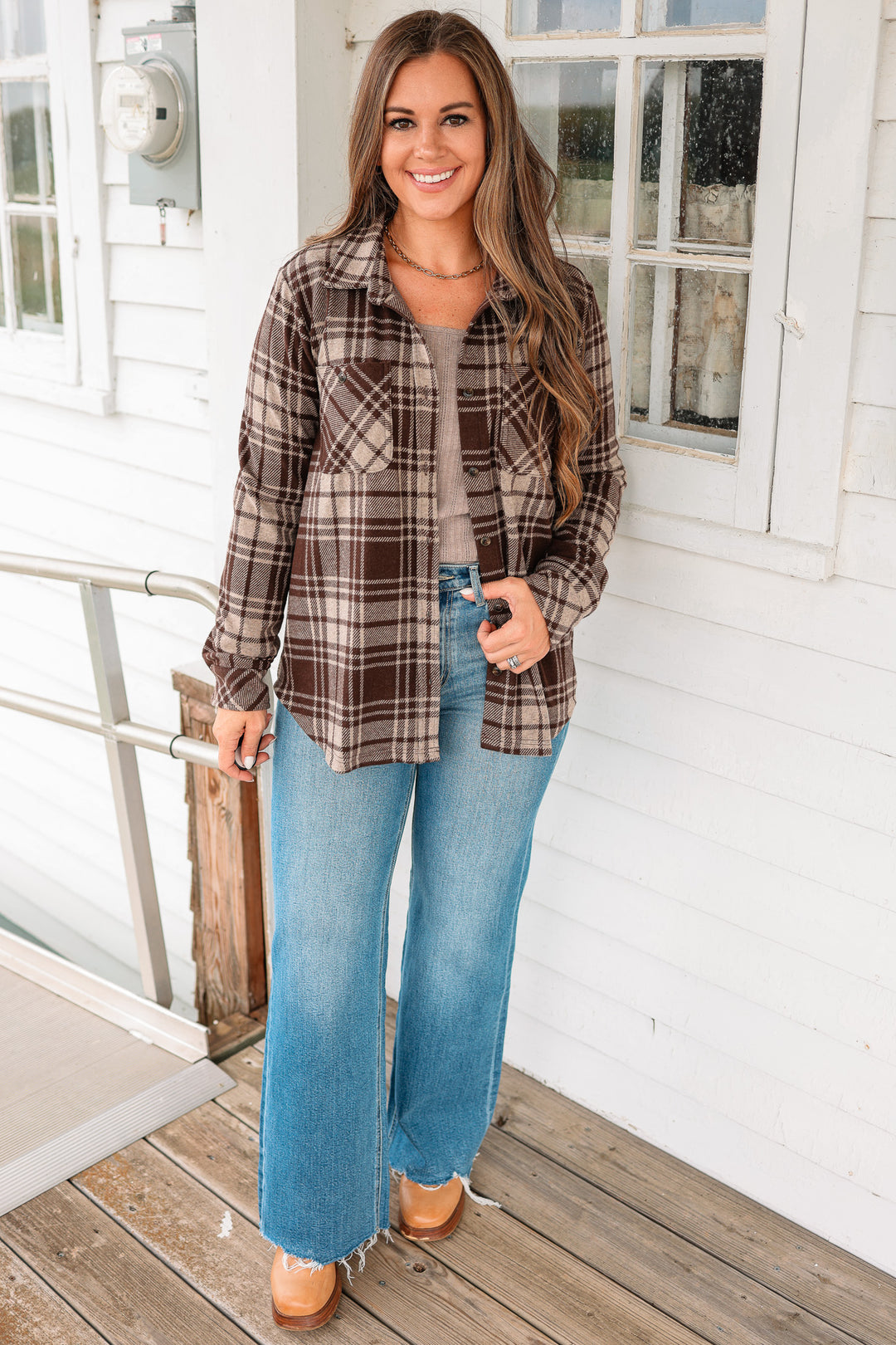 Ava Plaid Button Up - Chocolate Brown