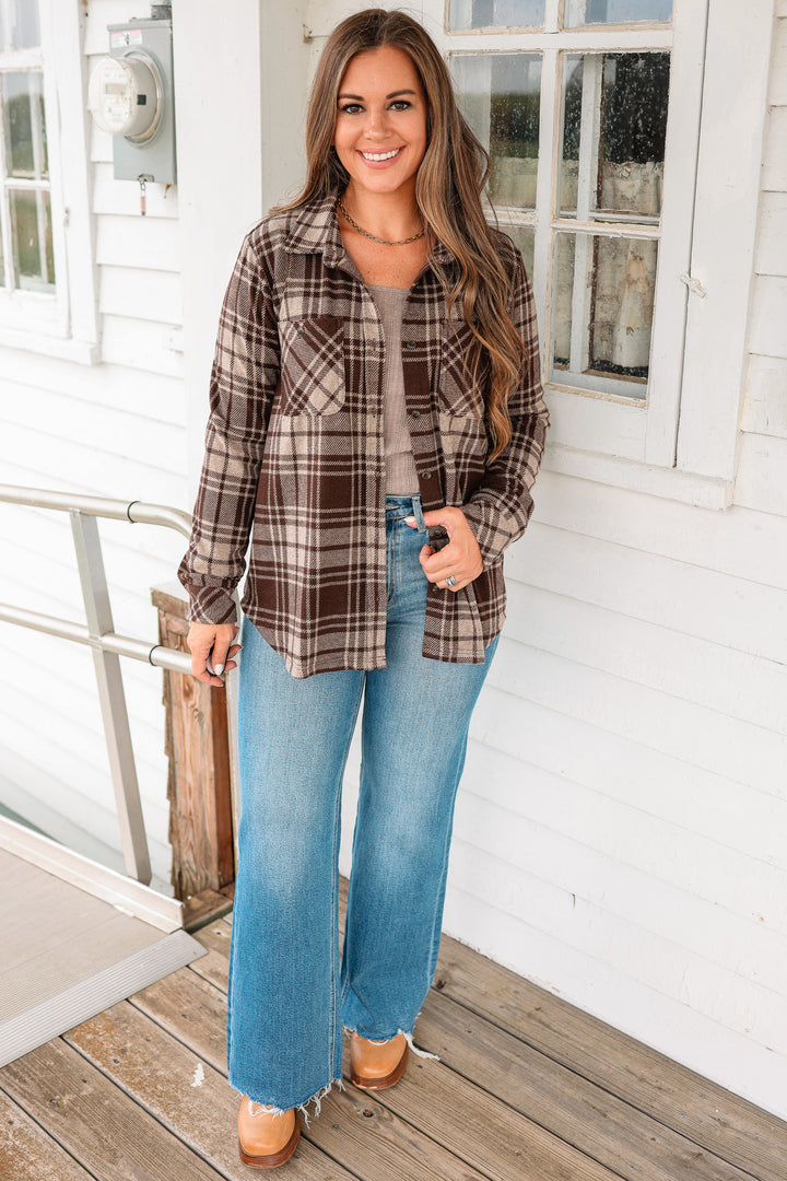 Ava Plaid Button Up - Chocolate Brown