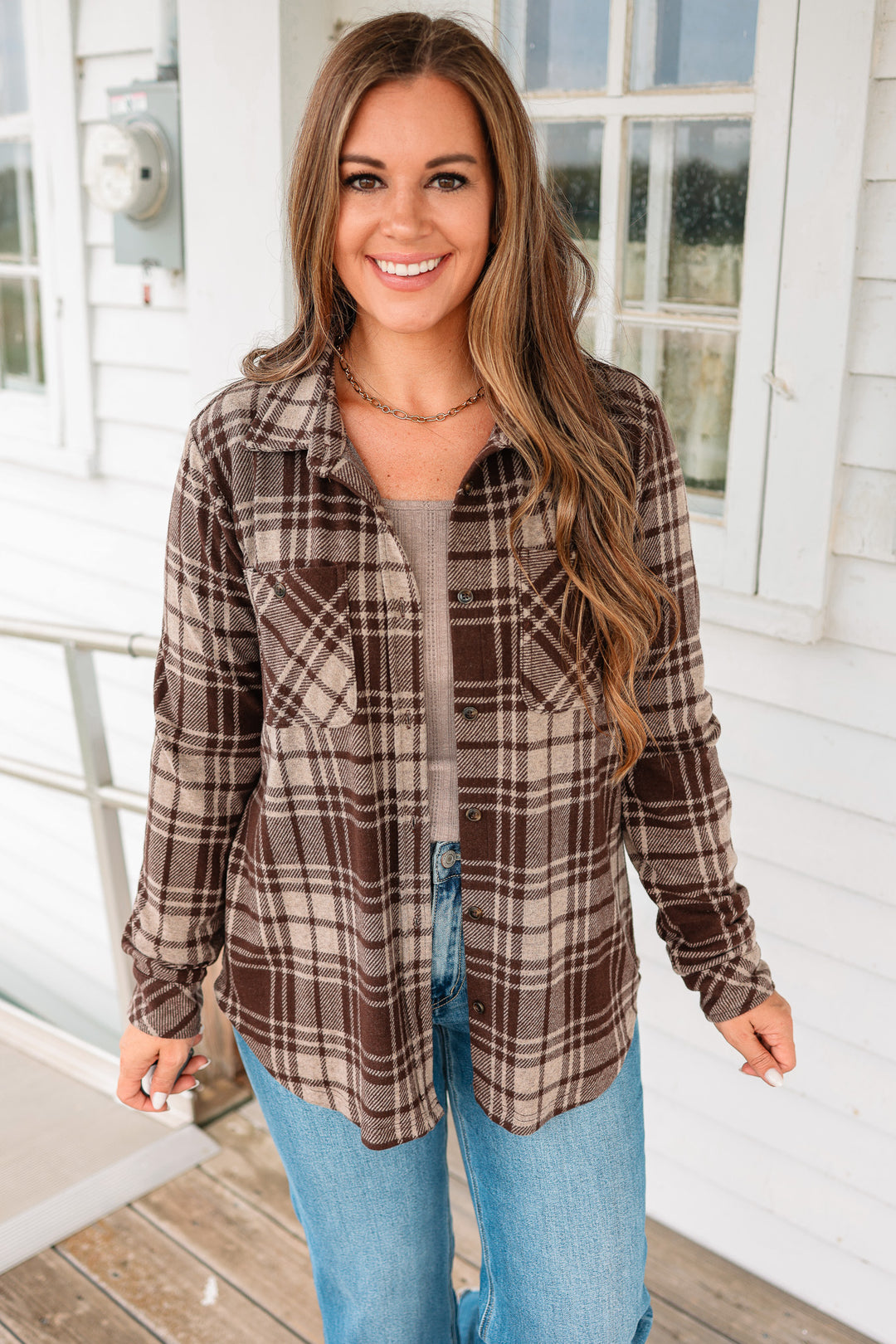 Ava Plaid Button Up - Chocolate Brown