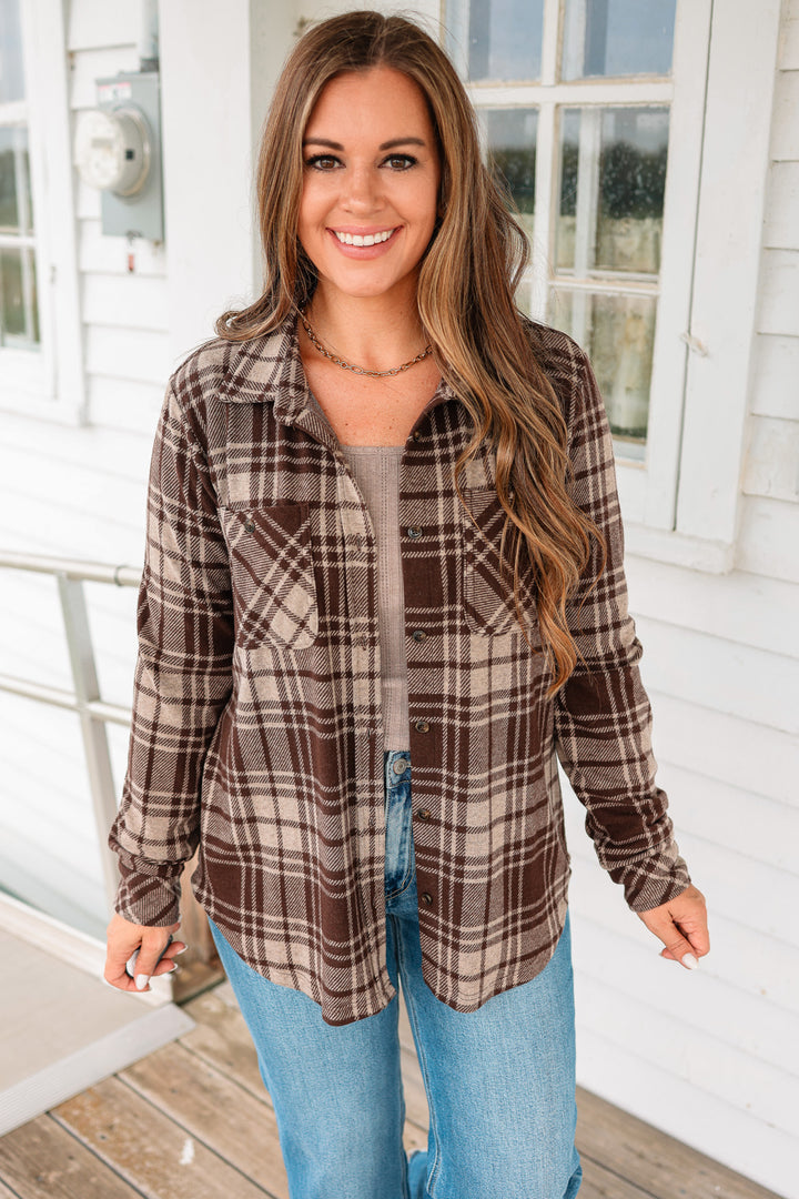 Ava Plaid Button Up - Chocolate Brown