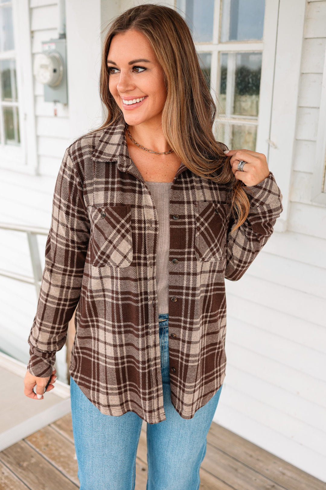 Ava Plaid Button Up - Chocolate Brown