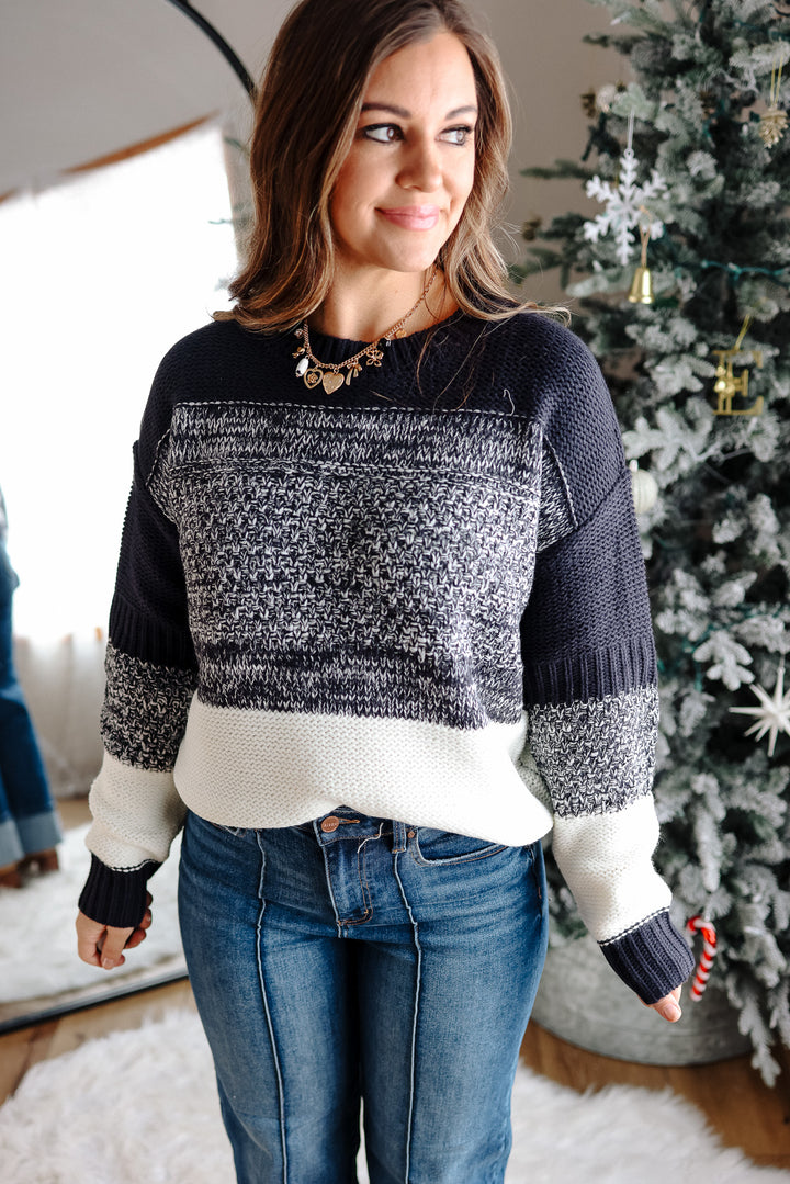 Jillian Colorblock Striped Sweater - Navy