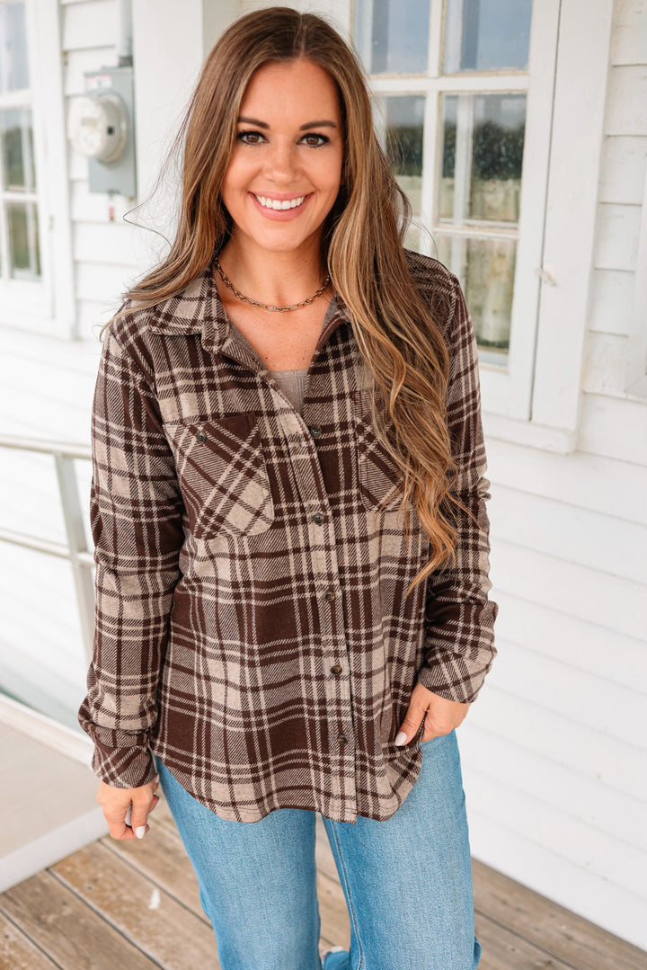 Ava Plaid Button Up - Chocolate Brown