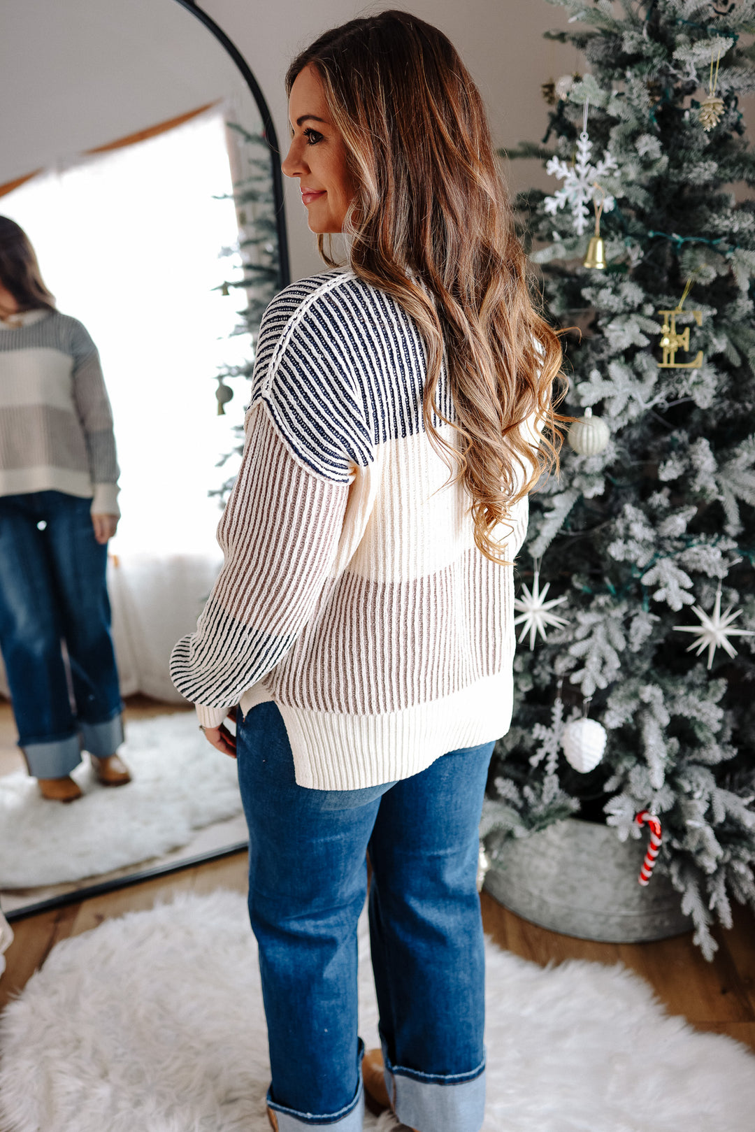 Lyndee Chenille Colorblock Sweater - Navy/Taupe