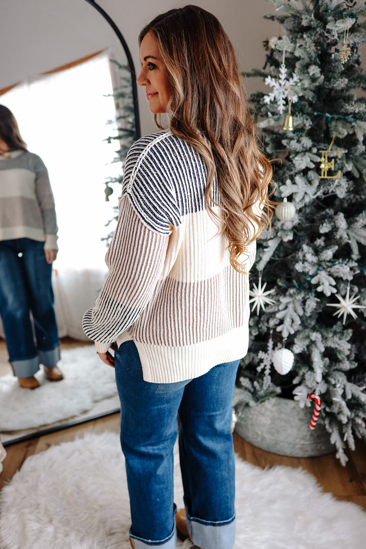 Lyndee Chenille Colorblock Sweater - Navy/Taupe