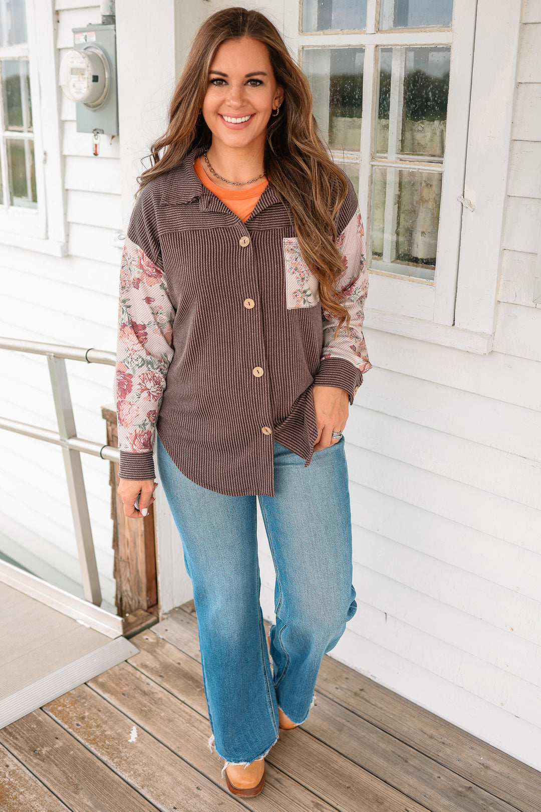 Elora Floral Rib Knit Colorblock Top