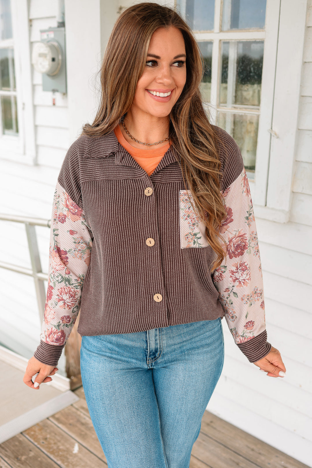 Elora Floral Rib Knit Colorblock Top