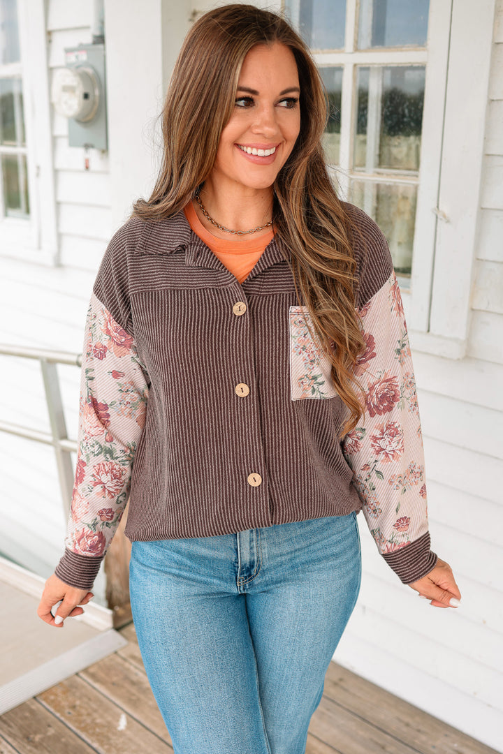 Elora Floral Rib Knit Colorblock Top