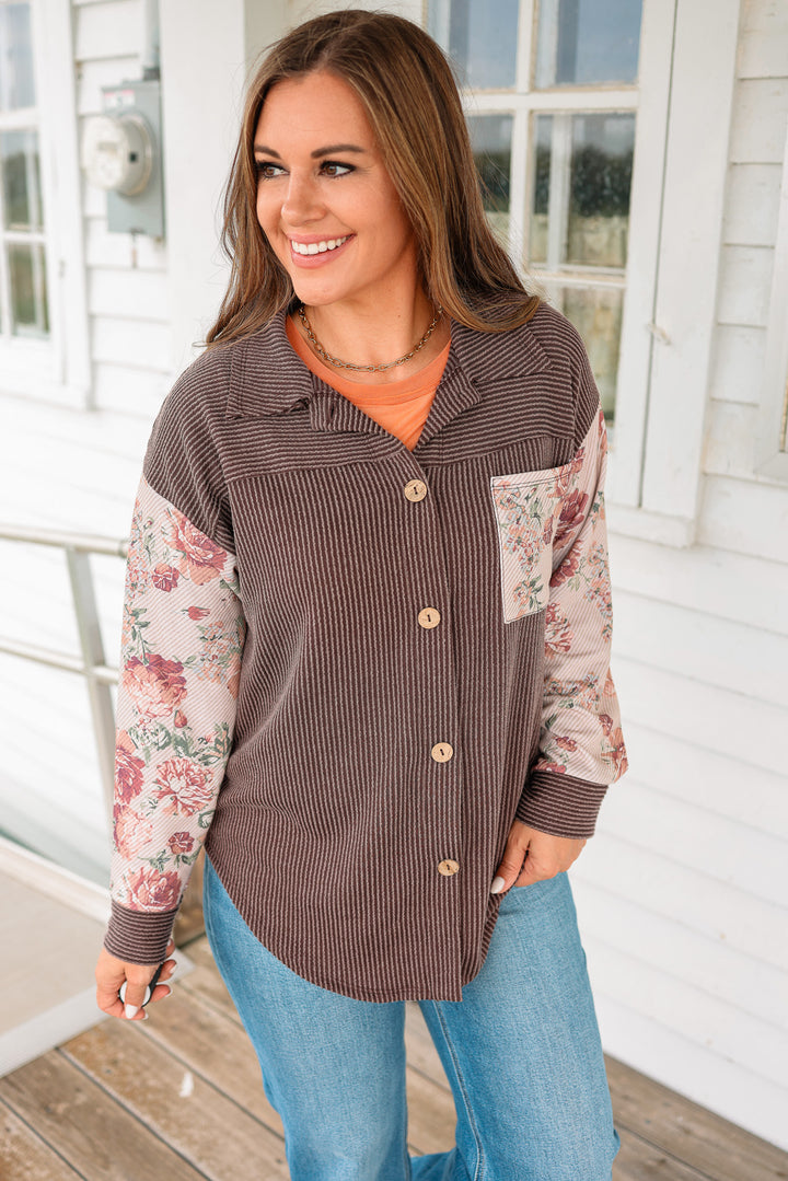 Elora Floral Rib Knit Colorblock Top