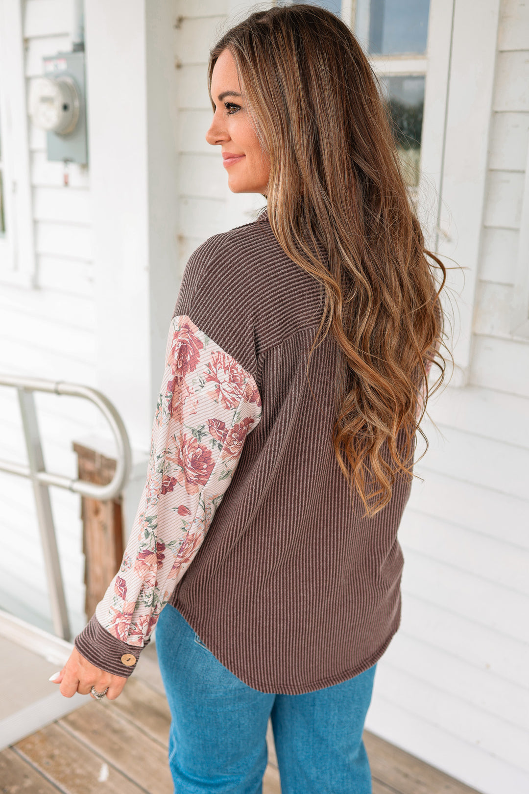Elora Floral Rib Knit Colorblock Top