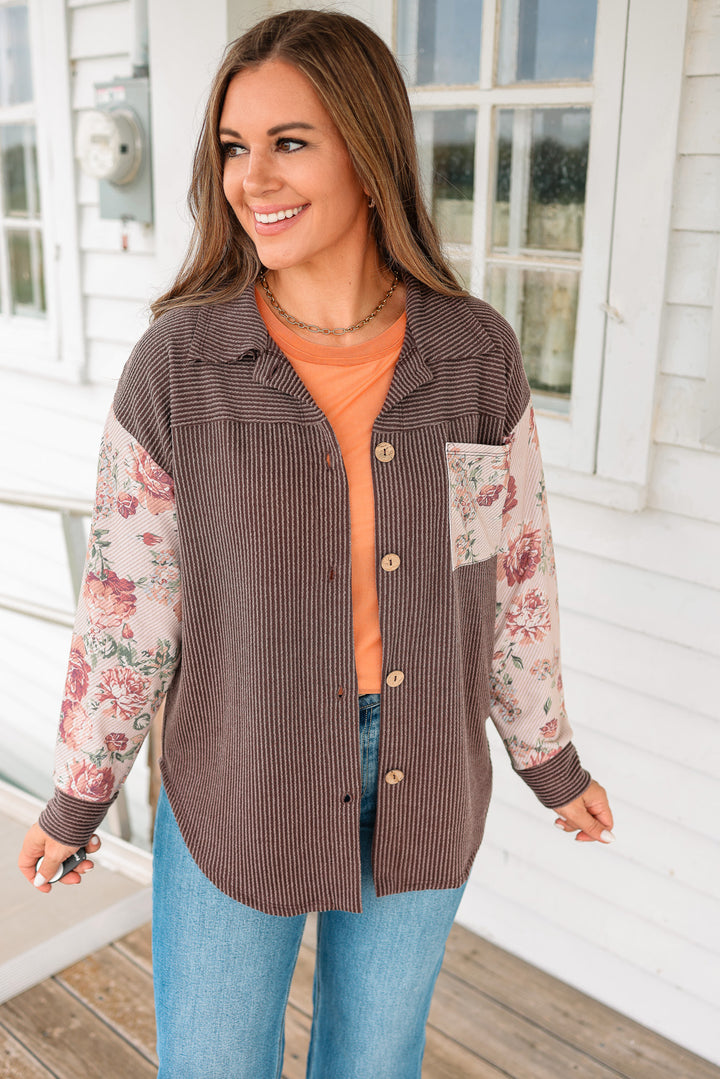 Elora Floral Rib Knit Colorblock Top