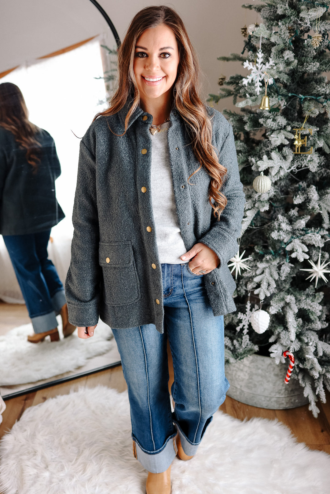 Gena Snap Button Teddy Jacket - Winter Spruce