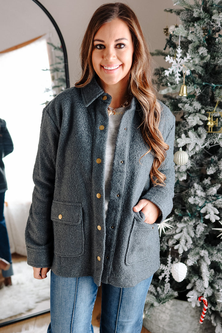 Gena Snap Button Teddy Jacket - Winter Spruce
