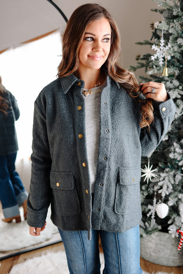 Gena Snap Button Teddy Jacket - Winter Spruce