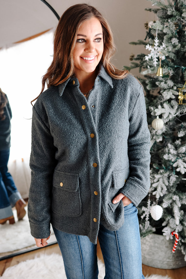 Gena Snap Button Teddy Jacket - Winter Spruce
