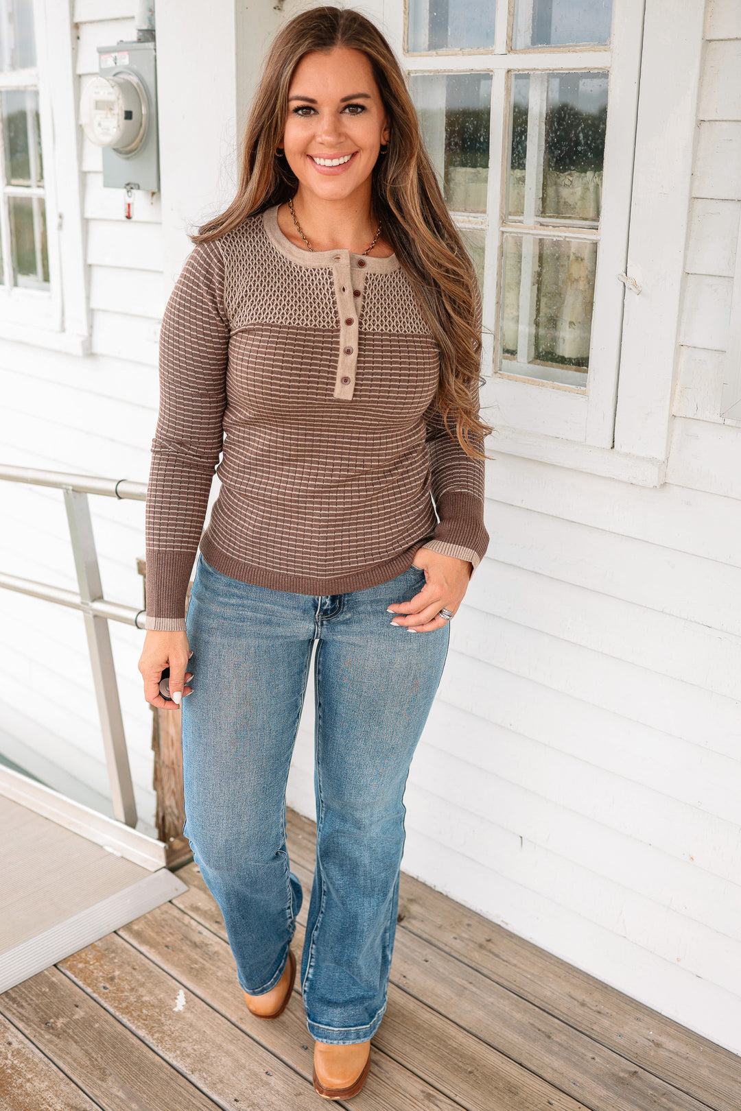 Mia Diamond Stitch Thermal Top - Mocha