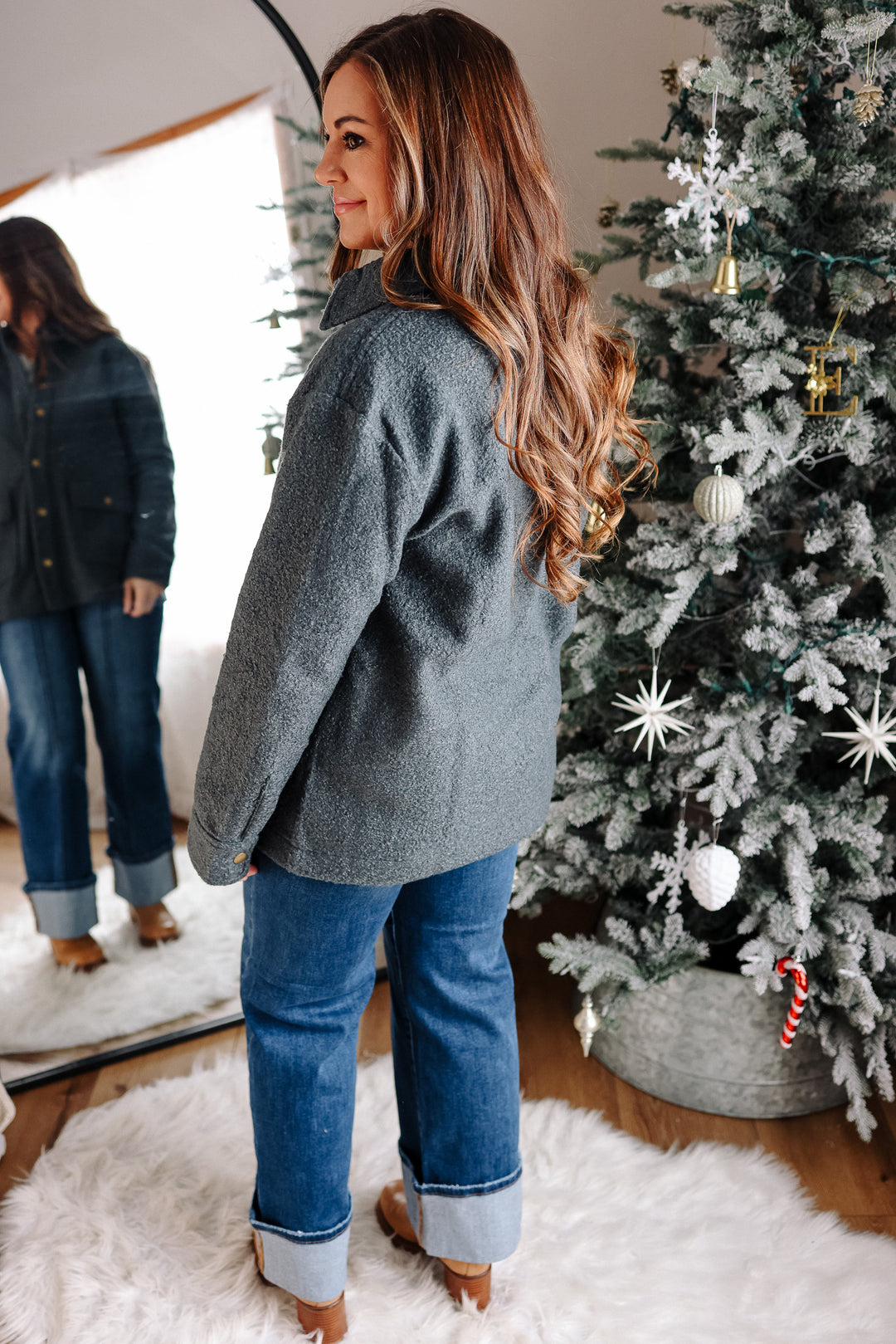 Gena Snap Button Teddy Jacket - Winter Spruce