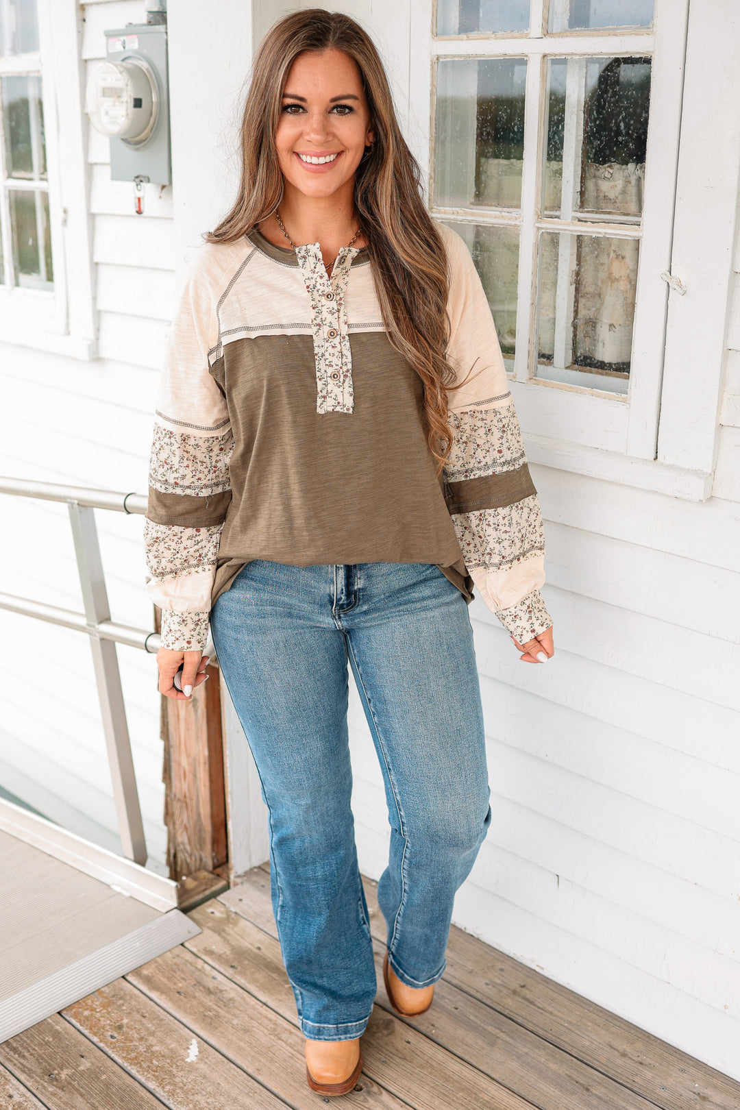 Ciara Floral Colorblock Cotton Top