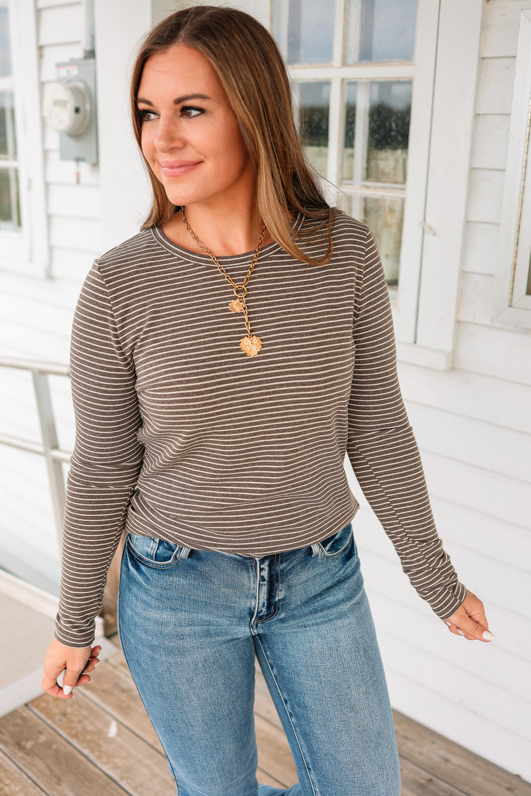 Fallon Striped Jersey Top - Olive