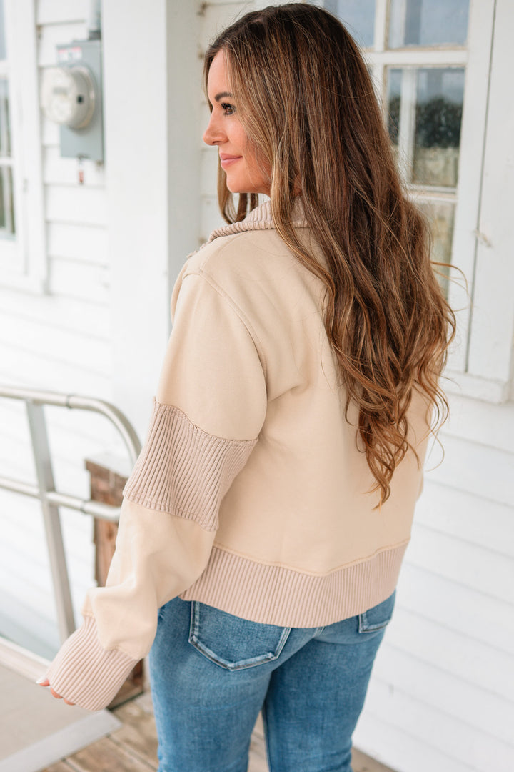 Megan Half Zip Terry Pullover - Sand