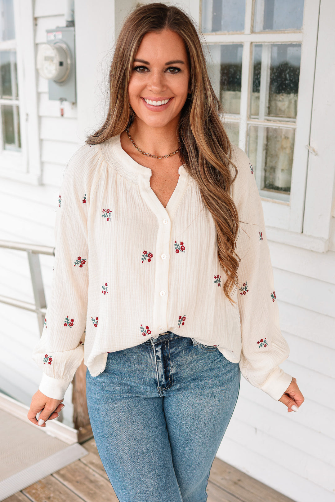 Bria Flower Embroidered Blouse