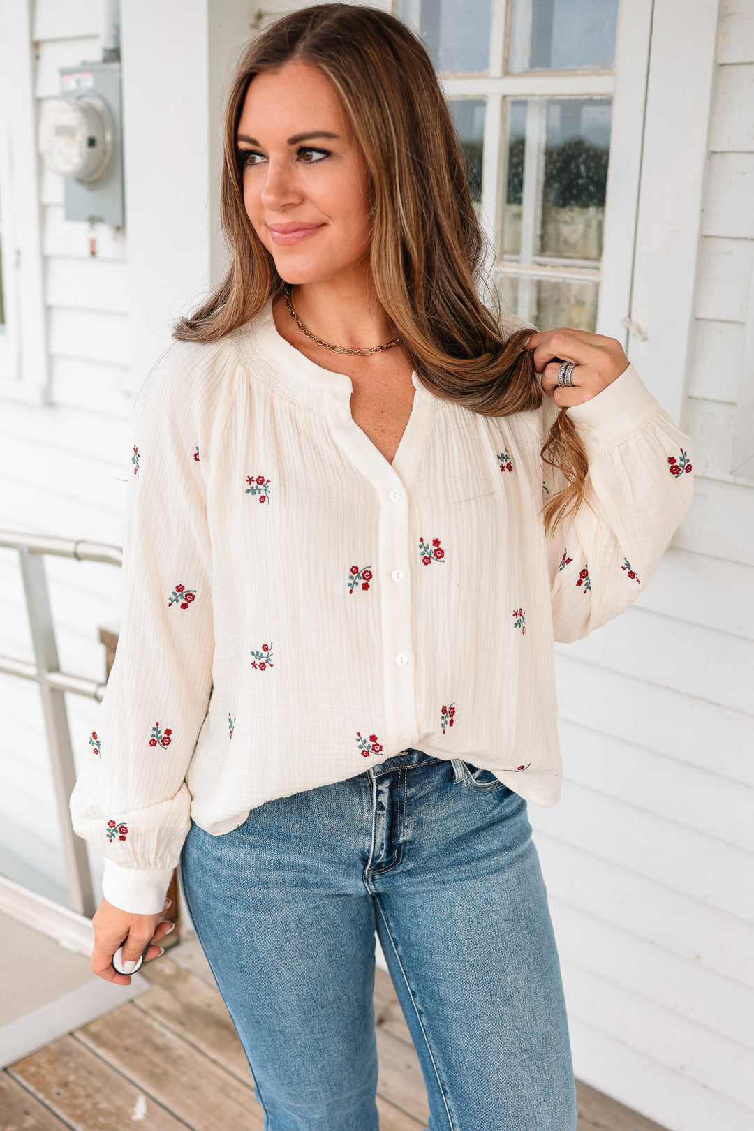 Bria Flower Embroidered Blouse